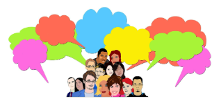 illustration of a group of people with chat bubbles