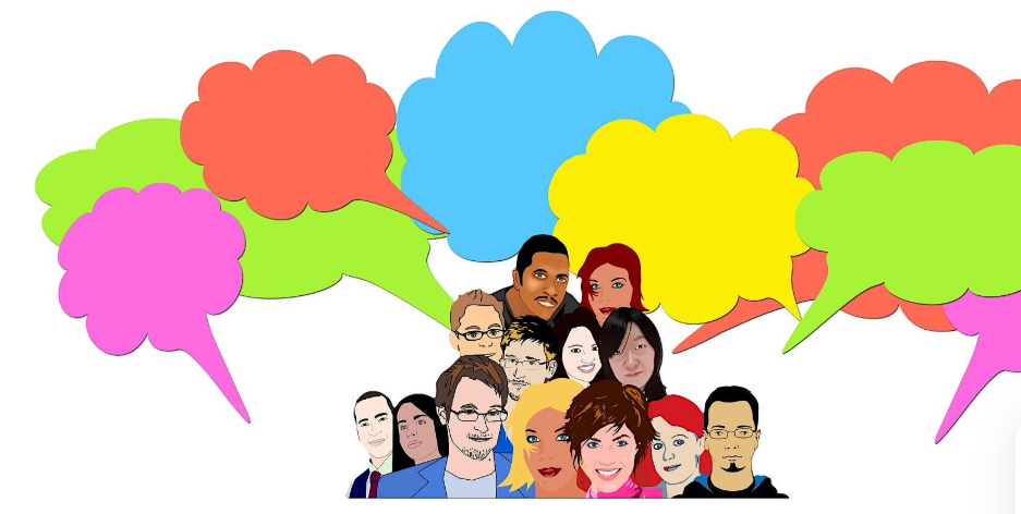 Illustration of people with chat bubbles